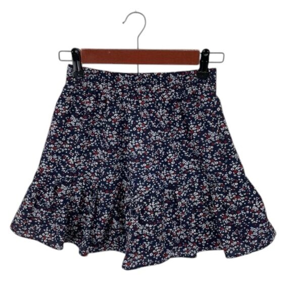 Aqua Flowy Floral Mini Skirt Women’s Size XS Multicolor Ruffle Hem Made in USA‎ - Picture 1 of 7